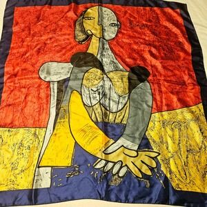 Picasso Art Print Scarf Large Multicolor Cubist Portrait Satin Square Scarf